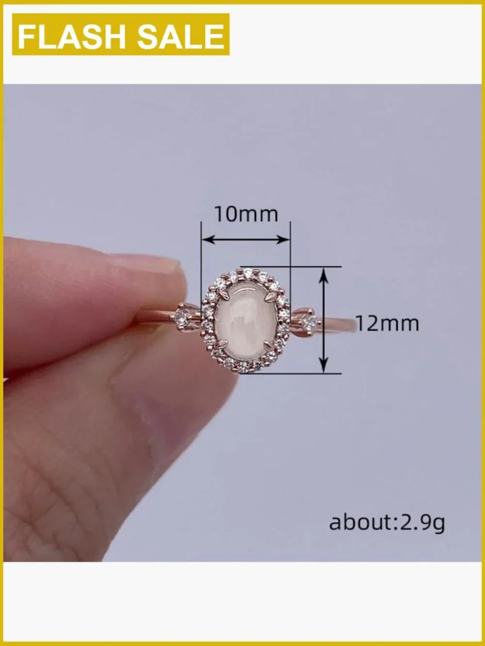 Raw Rainbow Moonstone Ring 14K Rose Gold Plated 925 Sterling Silver Size 9